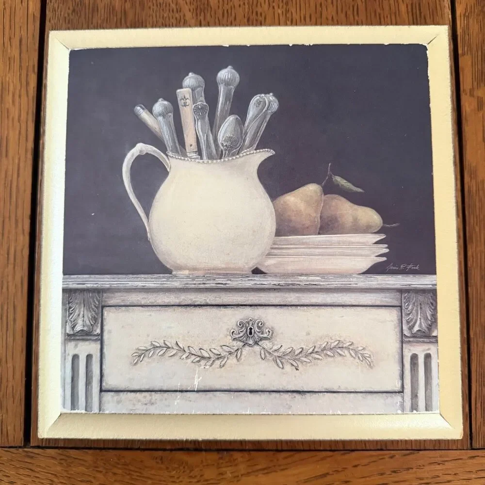 French Country Kitchen Wall Decor Wood Plaques Set of 2 Cottagecore 8x8